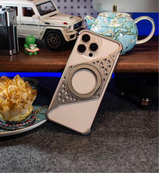 Innovative metal heat dissipation frameless rotating magnetic bracket mobile phone case