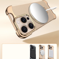 Brand New Plain Leather Borderless Magnetic Bracket Mobile Phone Case