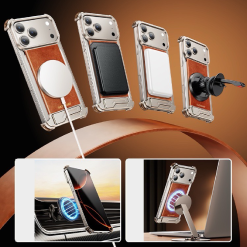 Metal Leather Hidden Bracket Magnetic Mobile Phone Case