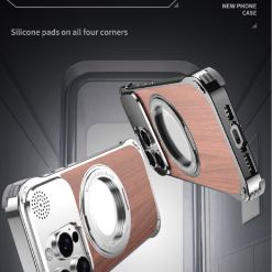 Walnut Metal Frameless Rotating Stand Magnetic Phone Case