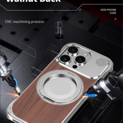 Walnut Metal Frameless Rotating Stand Magnetic Phone Case