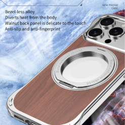 Walnut Metal Frameless Rotating Stand Magnetic Phone Case