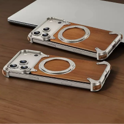 Designed Magnetic Walnut Metal Phone Case