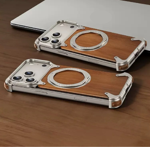 Designed Magnetic Walnut Metal Phone Case