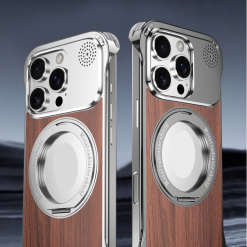 Walnut Metal Frameless Rotating Stand Magnetic Phone Case