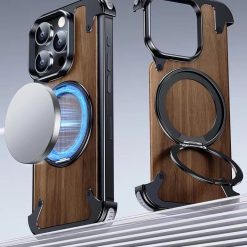 Walnut metal magnetic phone case