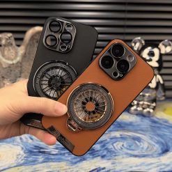 Starlight Art Spinning Gyro Stand Leather Phone Case