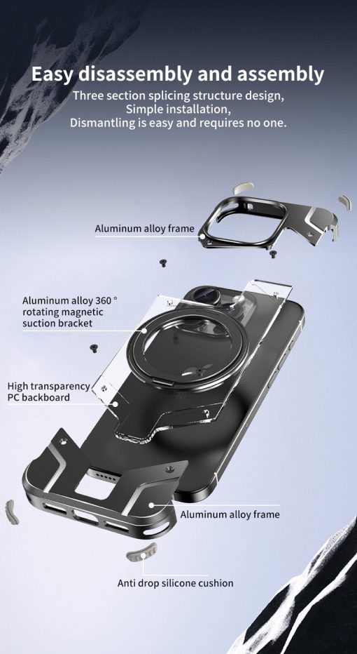 Metal Mecha Frameless Magnetic Bracket Phone Case