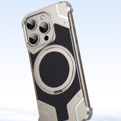 Magnetic Metal Carbon Fiber Rotating Bracket Phone Case