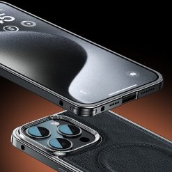 Business Leather Metal Frame Magnetic Phone Case