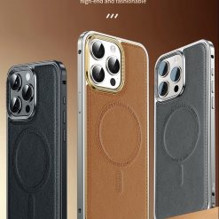 Business Leather Metal Frame Magnetic Phone Case