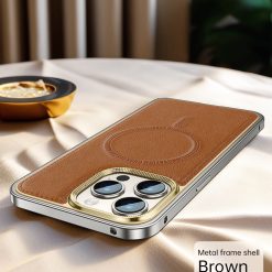 Business Leather Metal Frame Magnetic Phone Case
