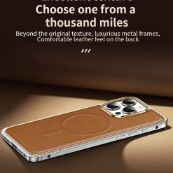 Business Leather Metal Frame Magnetic Phone Case