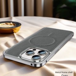 Business Leather Metal Frame Magnetic Phone Case