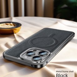 Business Leather Metal Frame Magnetic Phone Case