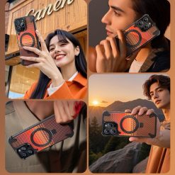 Kevlar Carbon Fiber Pattern Magnetic Bracket Phone Case
