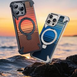 Kevlar Carbon Fiber Pattern Magnetic Bracket Phone Case