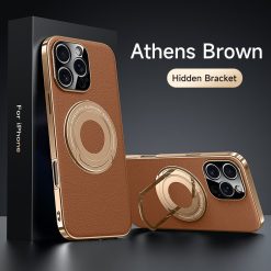 Hidden Bracket Magnetic Leather Pivot Case