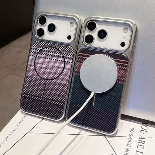 New Large Window Carbon Fiber Pattern Magnetic Phone Case