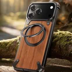 Designed Magnetic Walnut Metal Phone Case