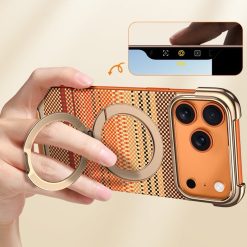 Noble Artistic Frame Carbon Fiber Pattern Magnetic Bracket Phone Case