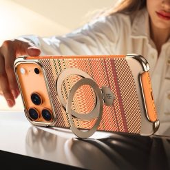 Noble Artistic Frame Carbon Fiber Pattern Magnetic Bracket Phone Case