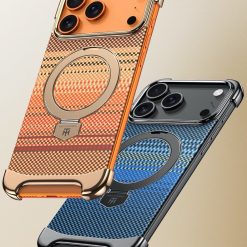 Noble Artistic Frame Carbon Fiber Pattern Magnetic Bracket Phone Case