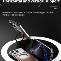 Walnut Metal Frameless Rotating Stand Magnetic Phone Case