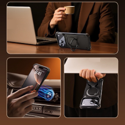 Luxury Genuine Leather Frameless Rotating Stand Phone Case