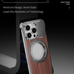 Walnut Metal Frameless Rotating Stand Magnetic Phone Case