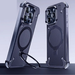 Luxury Genuine Leather Frameless Rotating Stand Phone Case